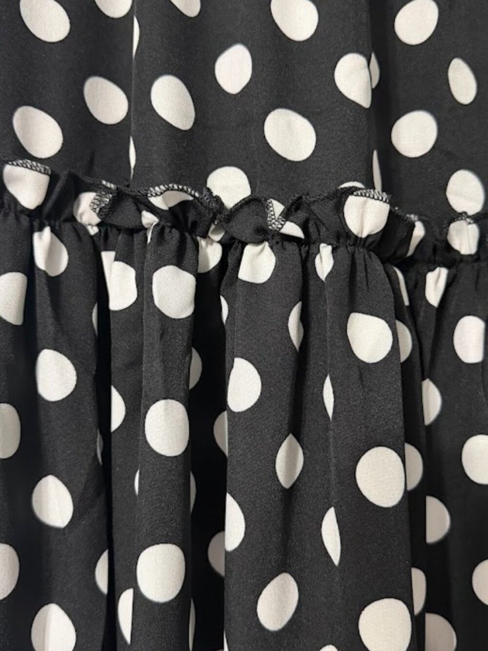 Black White Polka Dot Maxi Skirt Tiered Elastic Waist Boho Flowy Women L - Picture 4 of 6